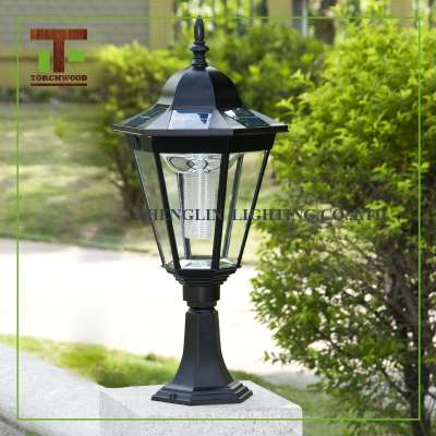 European style garden lamp aluminum fence post solar hexagonal park garden pillar light